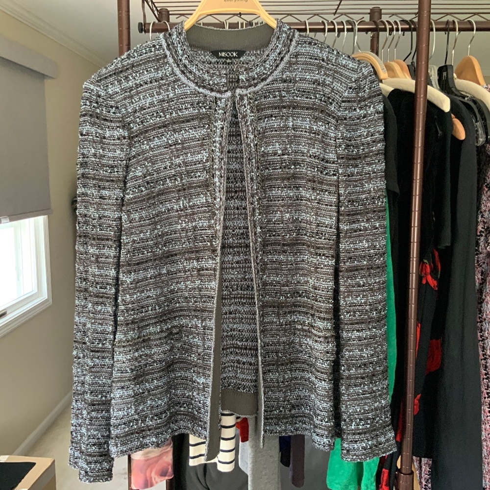 Blue and grey Misook Lady jacket with chain detail